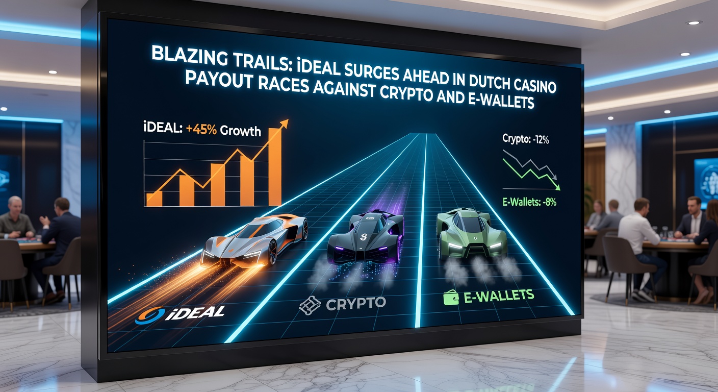Vergelijkende infographic van uitbetalingstijden: iDEAL op kop, gevolgd door e-wallets en crypto op afstand in de Nederlandse markt