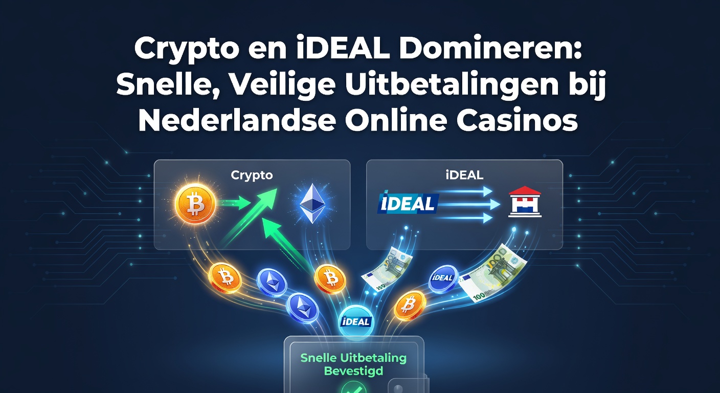 Grafiek met stijgende lijnen van iDEAL en crypto-transacties in Nederlandse online casinos, met euro- en bitcoin-symbolen