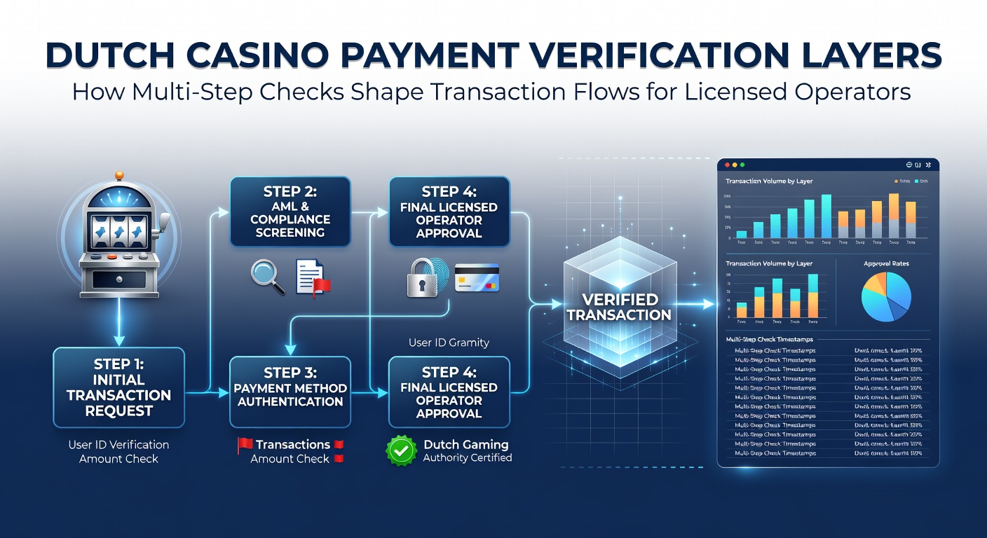 Illustratie van gelaagde verificatieprocessen in Nederlandse casino betalingen met diagrammen van transactiestromen