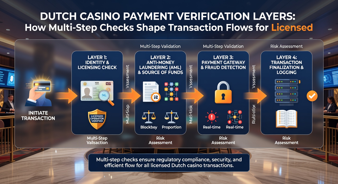 Diagram van transactiestromen met multi-step checks in Nederlandse online casino's