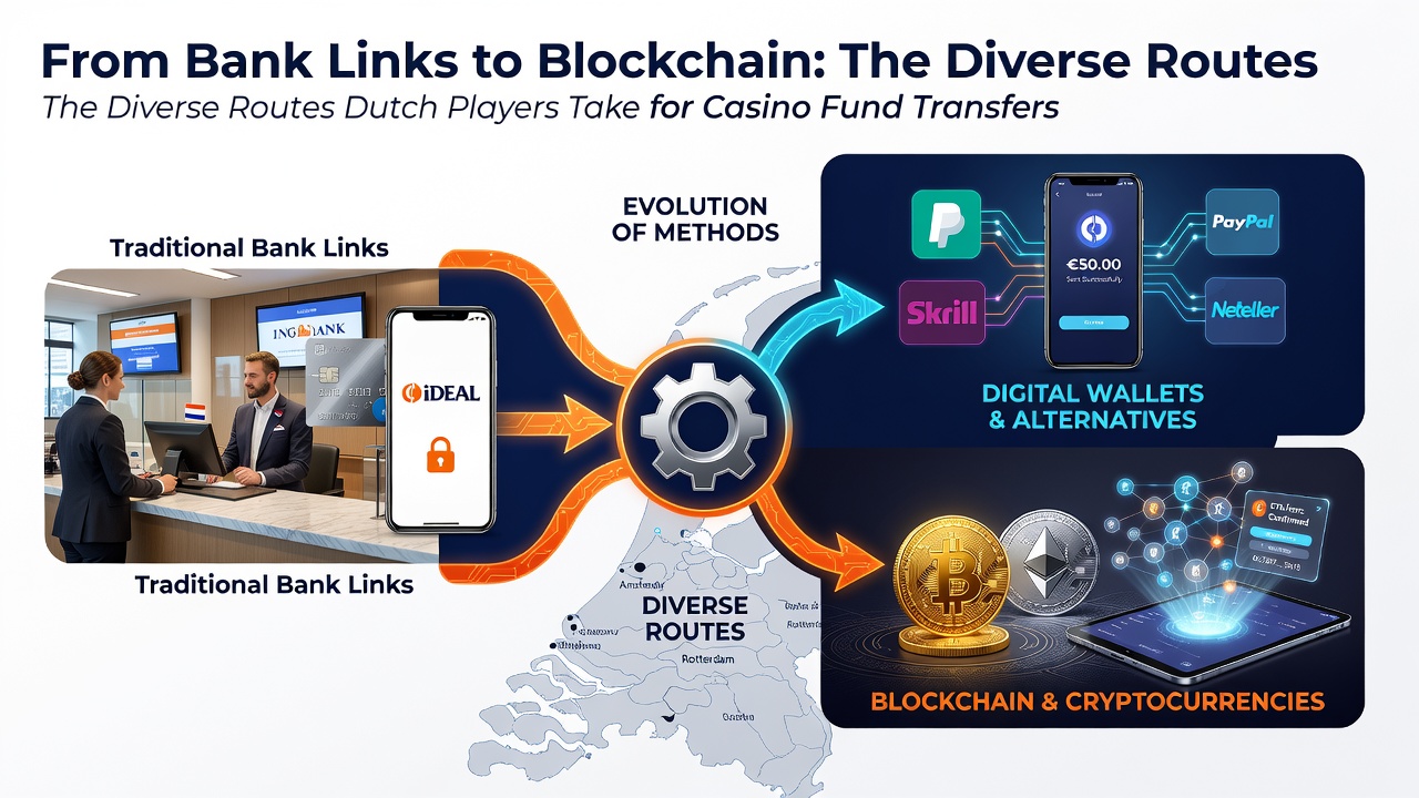 Blockchain en cryptotransacties in actie bij Nederlandse online casino's met visuele weergave van veilige digitale routes