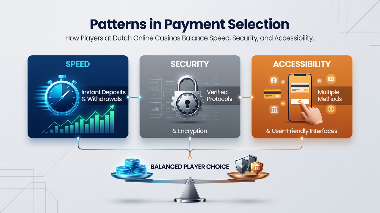 Grafiek die de balans toont tussen snelheid en veiligheid bij verschillende betaalopties in Nederlandse casino's