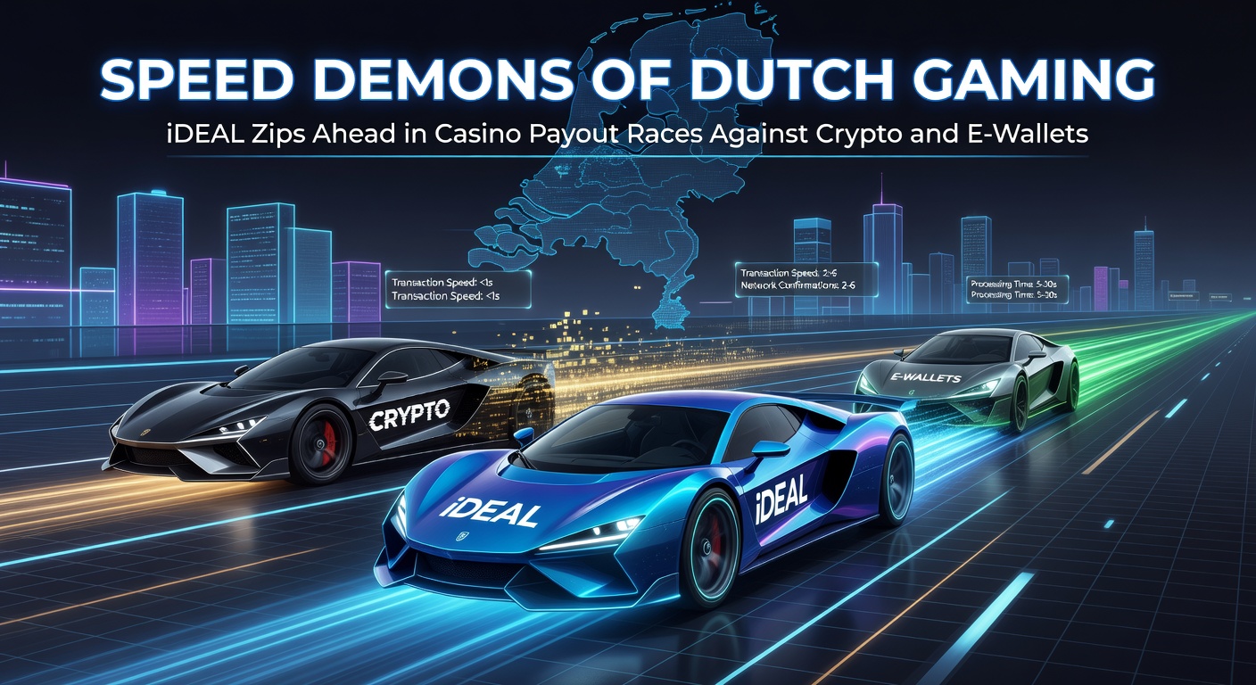Vergelijkende tijdlijn van uitbetalingsprocessen: iDEAL in groen (minuten), crypto in rood (uren), e-wallets in blauw (half dag)